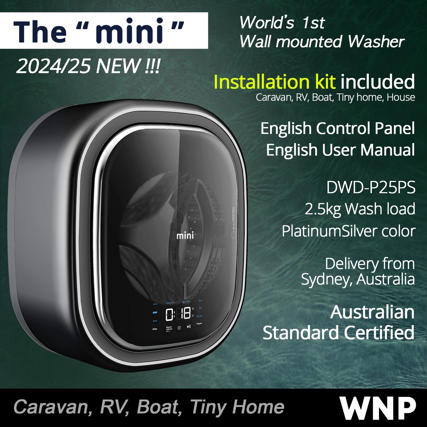 The ‘mini’  Wall-Mounted Caravan Washing Machine 2.5KG (Silver)