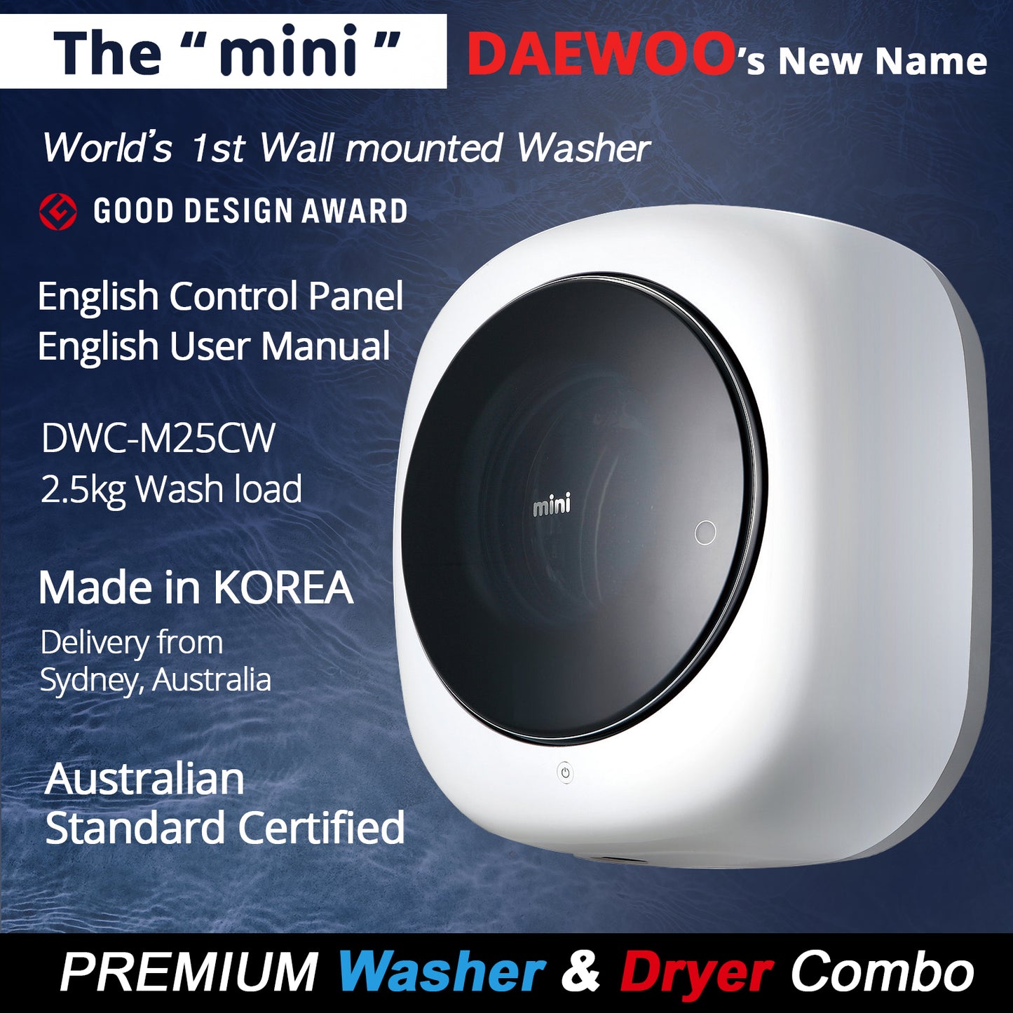 The ‘mini’. Wall Mounted Caravan Washing Machine Washer Dryer Combo (White)